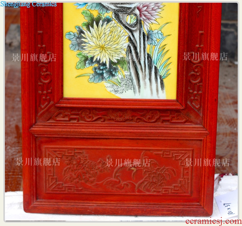 Jingdezhen modern ceramic artists sitting room adornment furnishing articles chrysanthemum patterns in hotel four screen porcelain plate painting