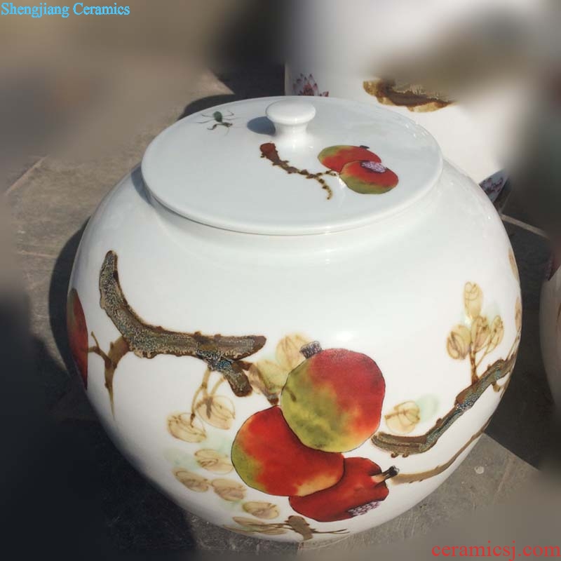Jingdezhen 40 kg powder enamel pomegranate porcelain cover type can of apple storage tank is fashionable household meters tank