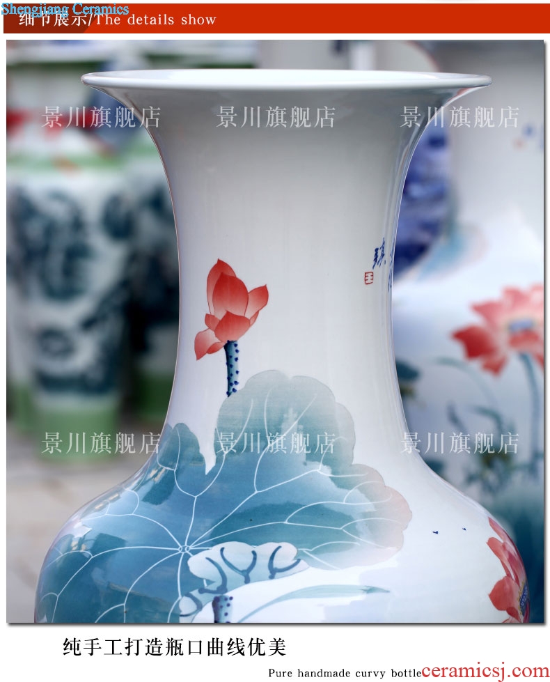 Hand painted green lotus lotus hotel porcelain of jingdezhen ceramic floor big vase sitting room adornment is placed