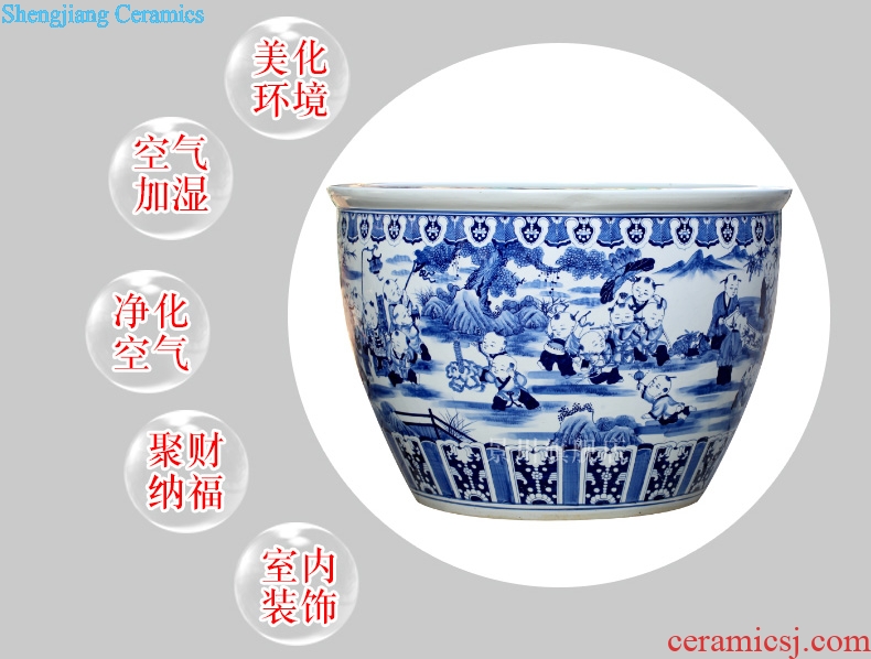 Jingdezhen ceramics aquarium antique hand-painted porcelain the lad tortoise water lily cylinder large sitting room courtyard wind water tanks