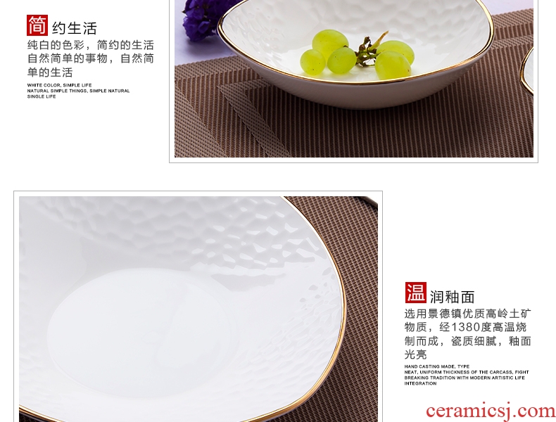 Jingdezhen ceramic tableware by hand paint edge embossed ceramics dishes dishes European household triangle dish bowl