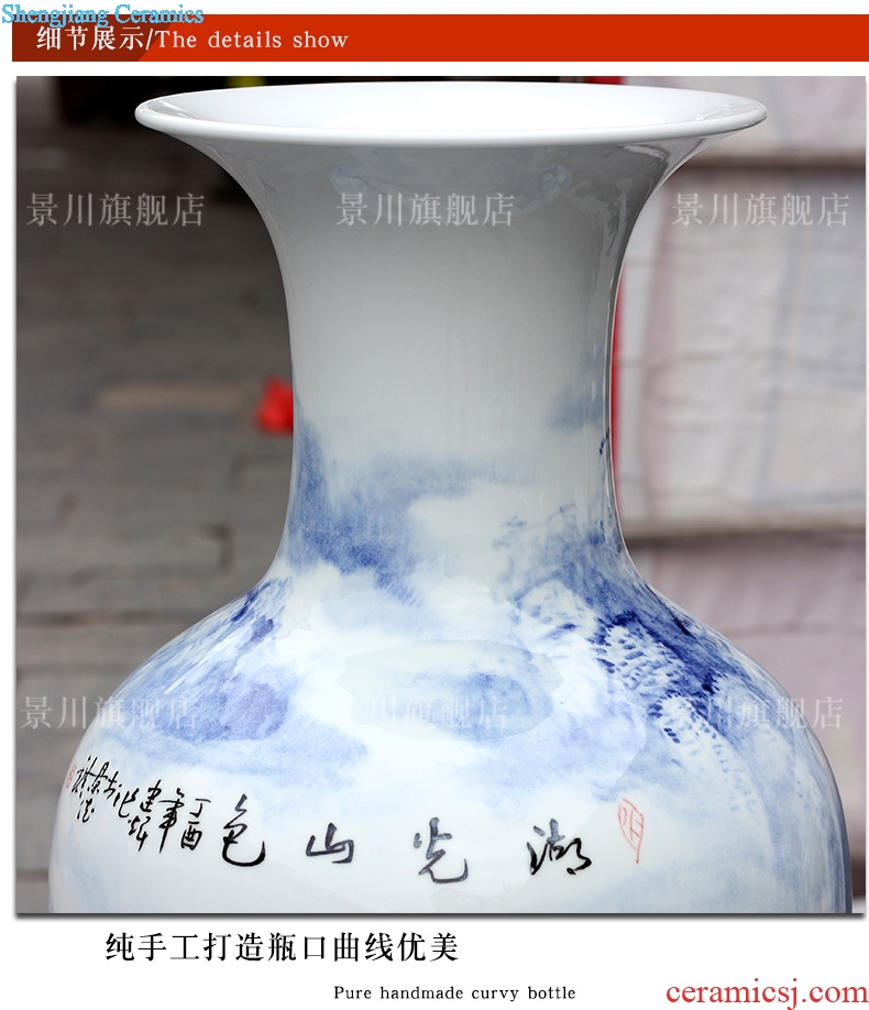 Jingdezhen blue and white porcelain ceramic hand-painted lake view landing big vase household living room a study place