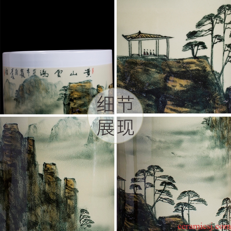 Jingdezhen ceramics famous master hand of large blue and white porcelain vase painting scroll cylinder sitting room place