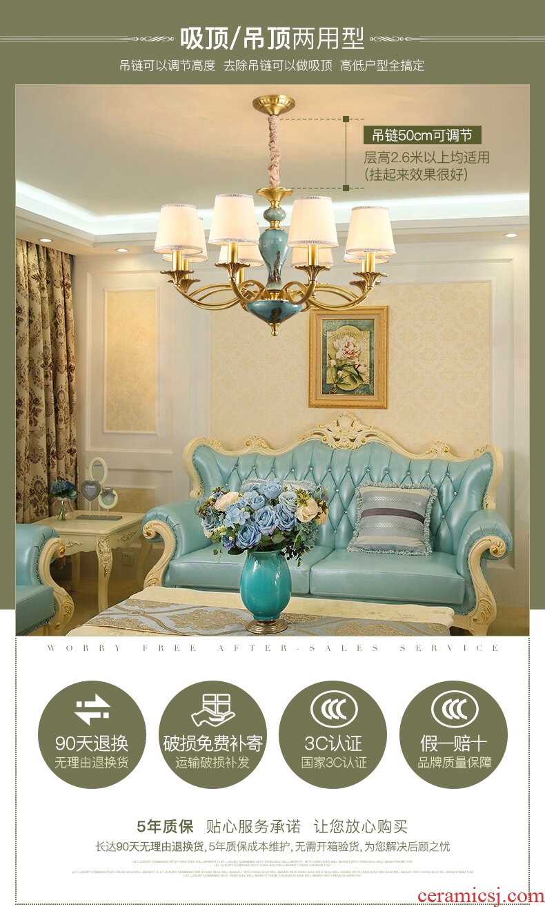 Any lift to American sitting room lights all copper chandelier contracted bedroom restaurant ceramic compound floor villa copper lamp light atmosphere