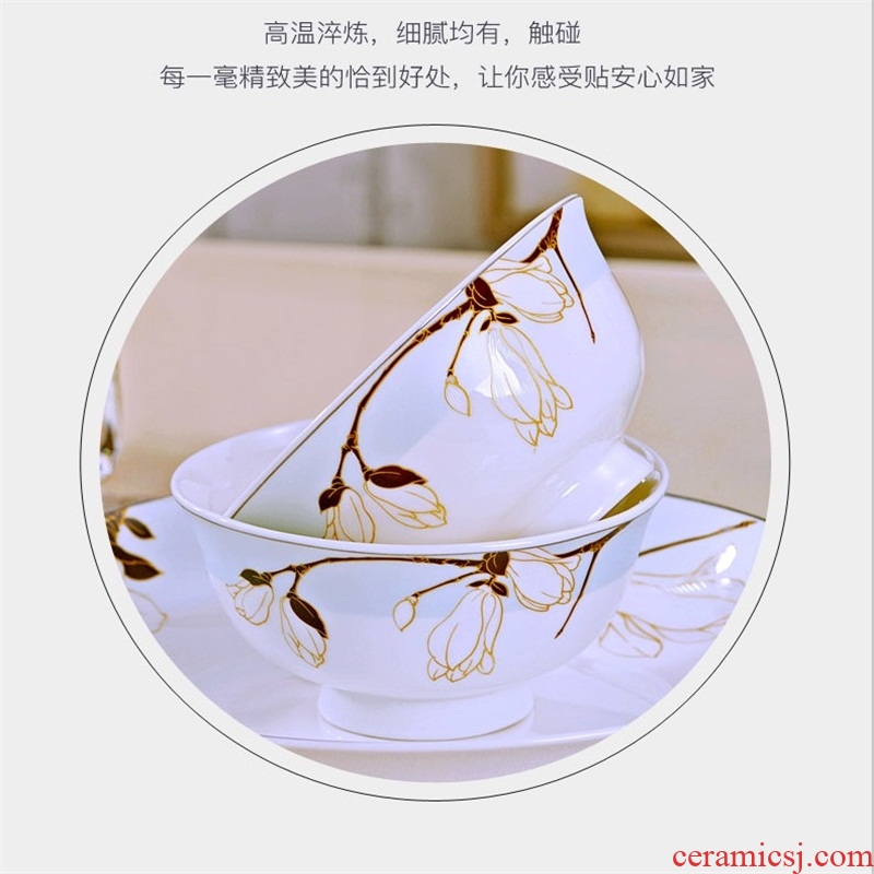 Eat dishes suit household contracted for four ceramic bowl large soup bowl chopsticks plate composite ceramic Chinese plate