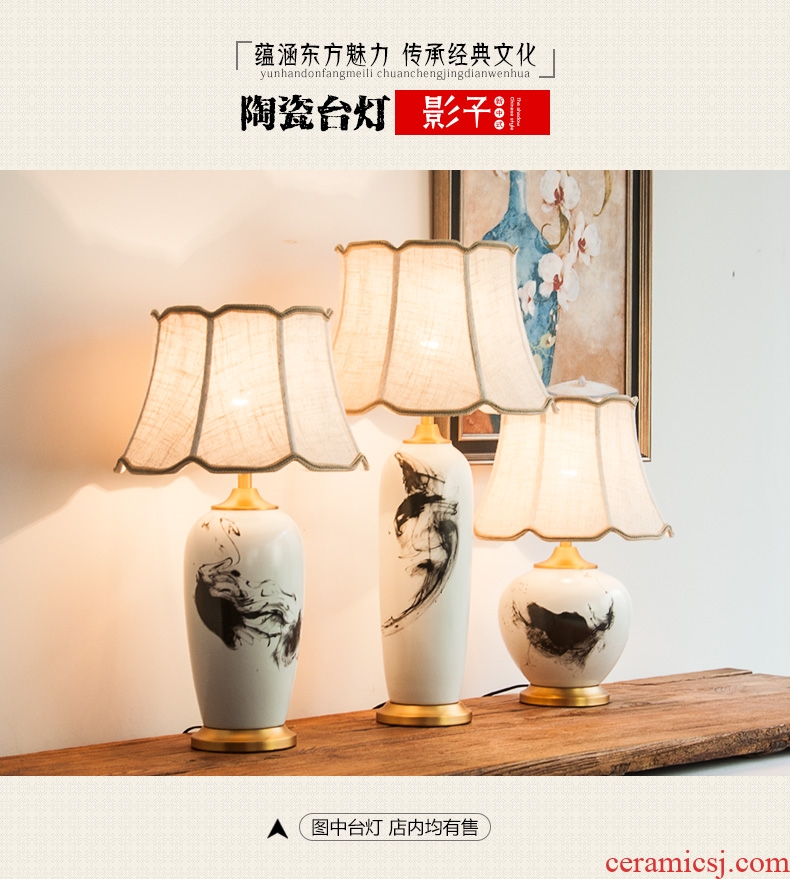 All copper ceramic desk lamp of modern Chinese ink painting creative decorate the sitting room the bedroom hotel bedside table lamps and lanterns is 1057