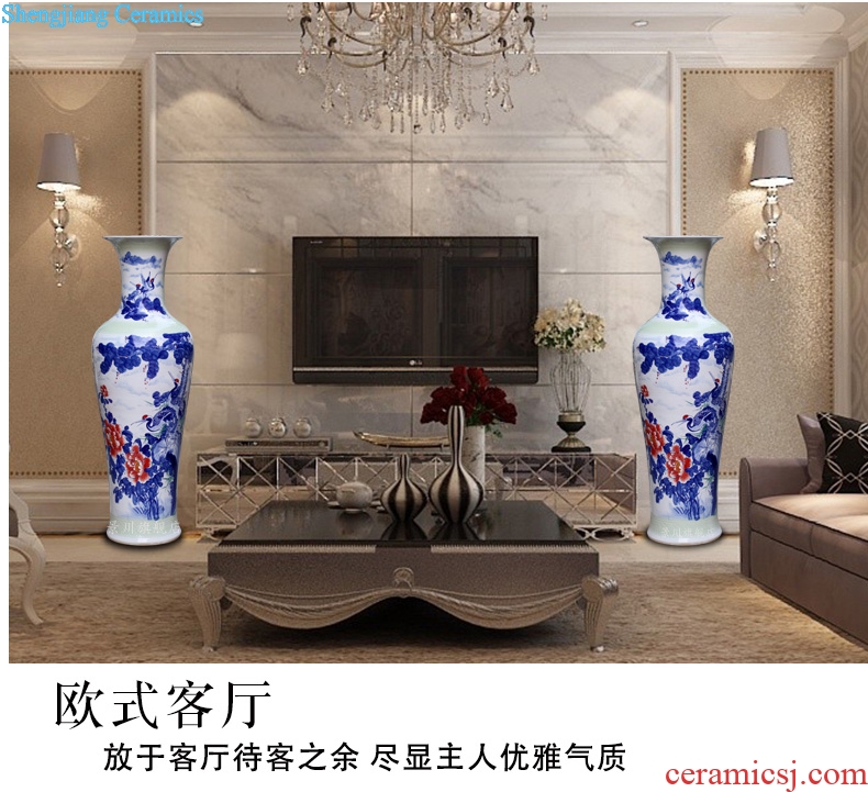 Jingdezhen ceramics hand-painted pine crane with spring figure of large vases, sitting room of modern Chinese style household decorations