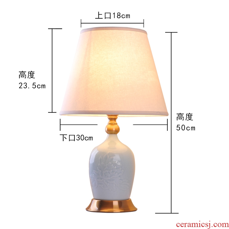 American ceramic small desk lamp warm romantic bedroom berth lamp wedding creative household to household contracted dimmer remote control