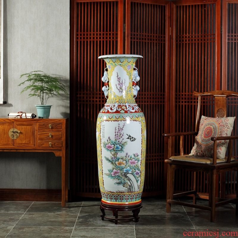 Jingdezhen ceramics powder enamel archaize ears of large vase gift collection living room TV cabinet decorative furnishing articles