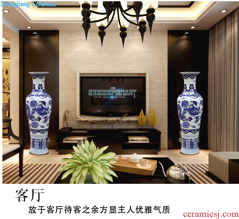 Hand-painted longfeng figure of large vase of jingdezhen blue and white porcelain great place to live in the sitting room hotel Chinese style decoration