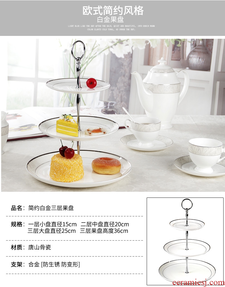 European ceramic snack plate candy dishes afternoon tea fruit tray bone China creative three layer cake pan dry fruit tray