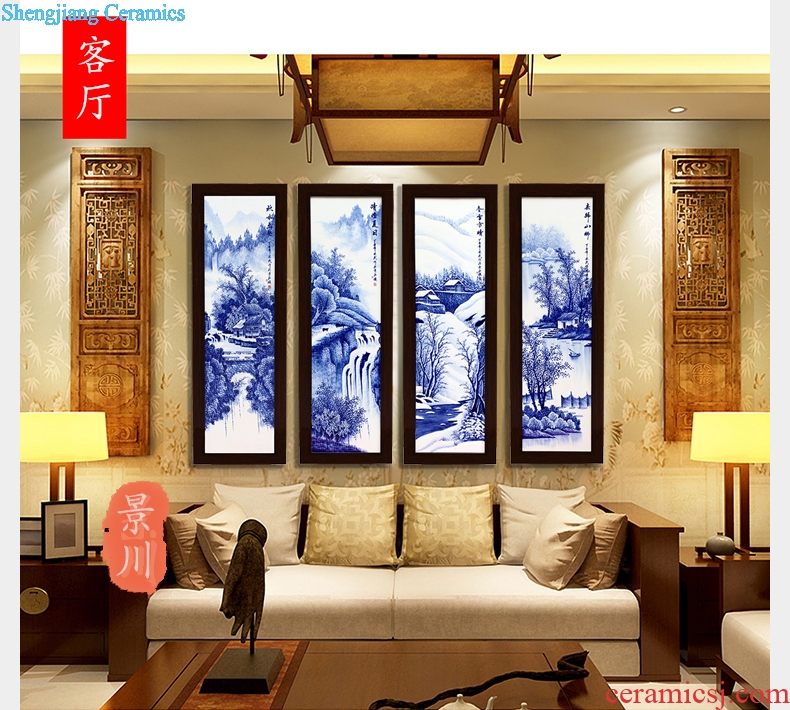 Hand-painted ceramic painting jingdezhen blue and white porcelain of chun xiaqiu winter hang a picture to the sitting room four screen adornment porcelain plate painting background