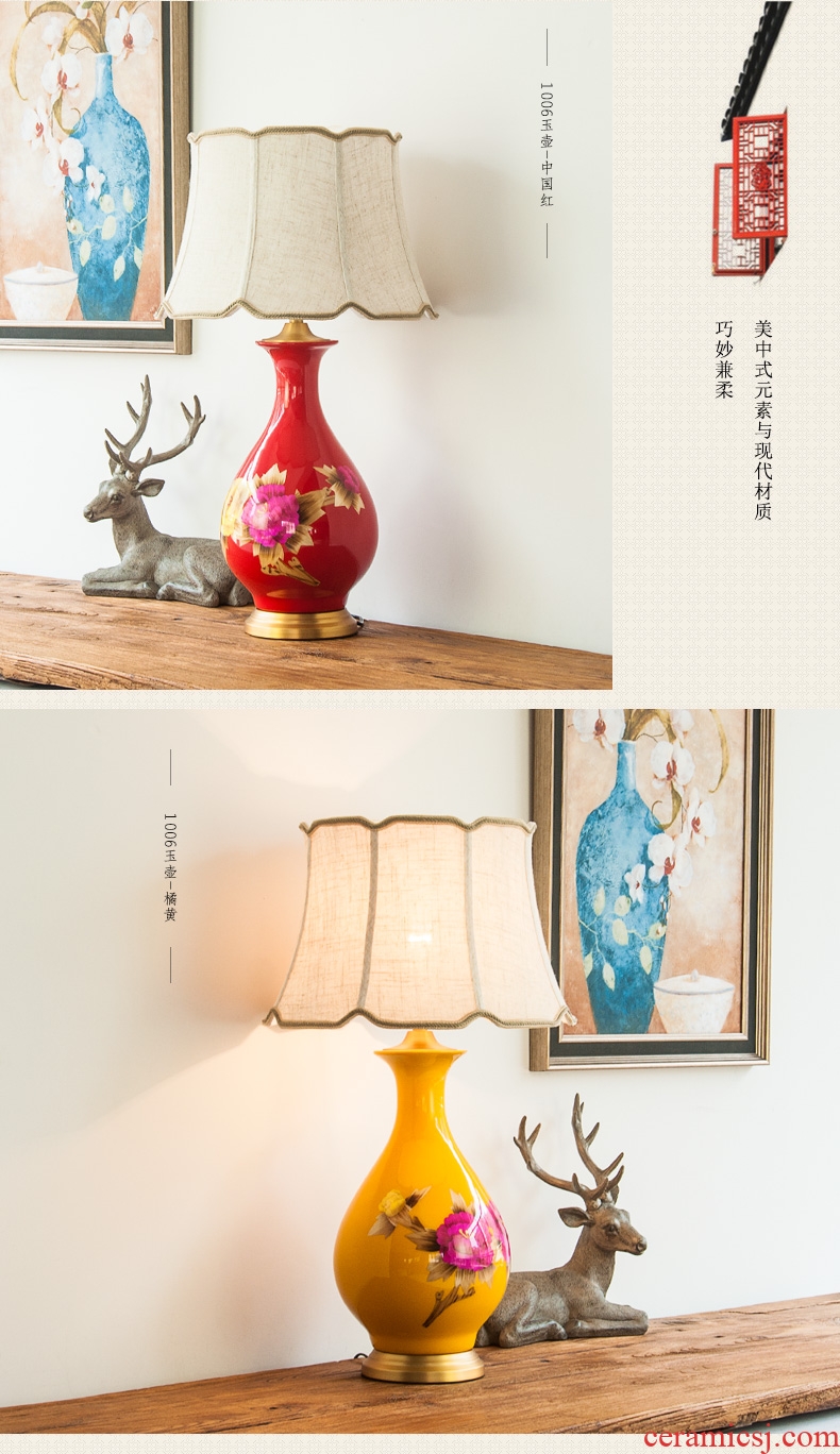 Wedding desk lamp of modern Chinese style wedding full copper red ceramic decoration lobby sitting room lamps and lanterns of bedroom the head of a bed, 1006