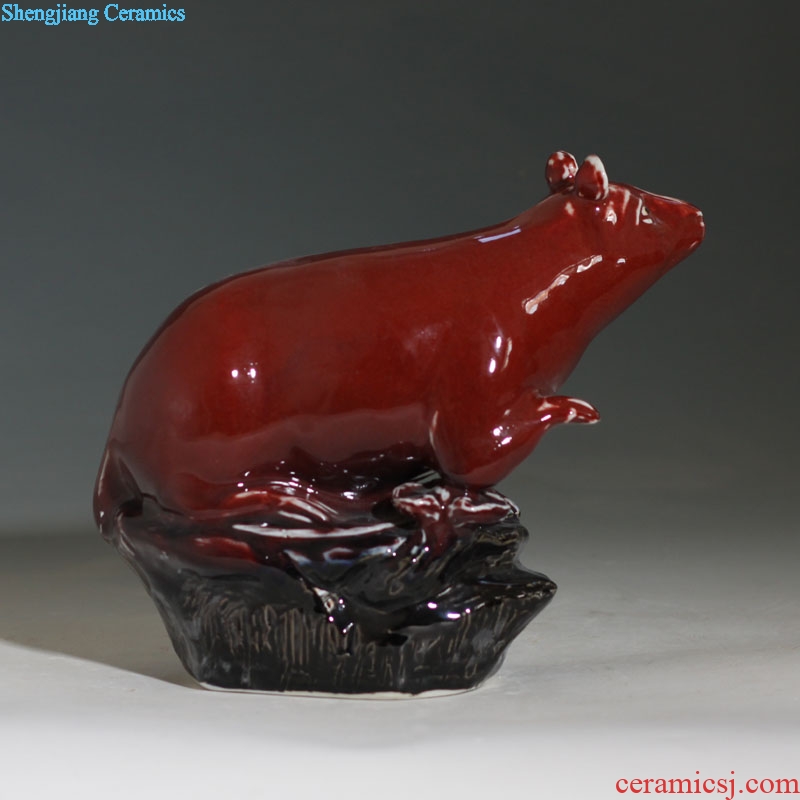 Red kiln glaze mice solid ceramic porcelain furnishing articles lovely vivid zodiac mouse mouse