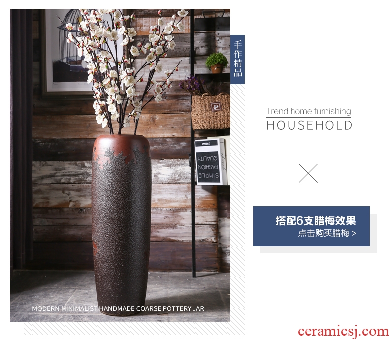 Large size vase furnishing articles sitting room ground artificial flowers archaize coarse pottery bottle Chinese style household ceramic pottery decorative furnishing articles