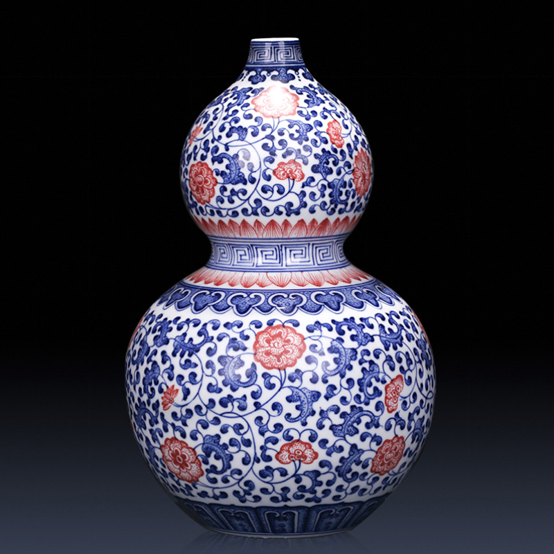 Jingdezhen ceramics antique blue and white porcelain bottle gourd vases, flower arranging new Chinese style household act the role ofing is tasted furnishing articles sitting room