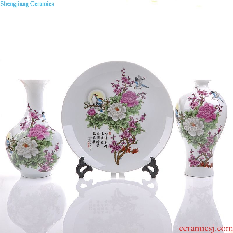 Jingdezhen ceramics peach blossom water point three-piece vase plates modern living room home act the role ofing handicraft furnishing articles