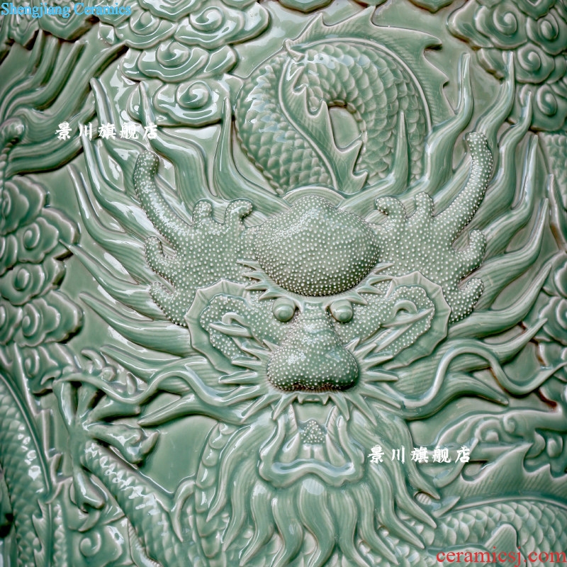 Jingdezhen ceramics engraving longqing was glaze antique flying show bead straight landing big vase opening furnishing articles quiver