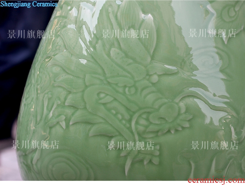 Jingdezhen ceramic film blue in extremely good fortune gourd carving medium vase mesa study office furnishing articles in the living room