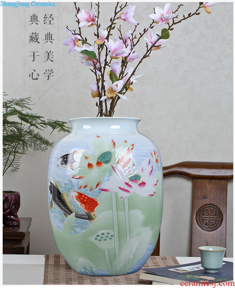 Jingdezhen ceramics celebrity famous master hand-painted embossed vase household adornment handicraft furnishing articles