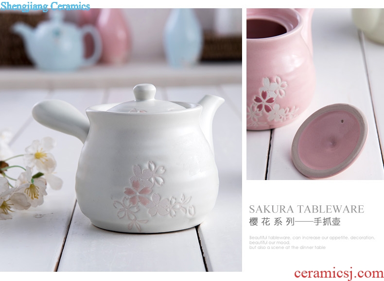 Ijarl million jia Japanese Korean teapot with cover kettle with handle oil can single multi-purpose ceramic paste pot cherry blossoms