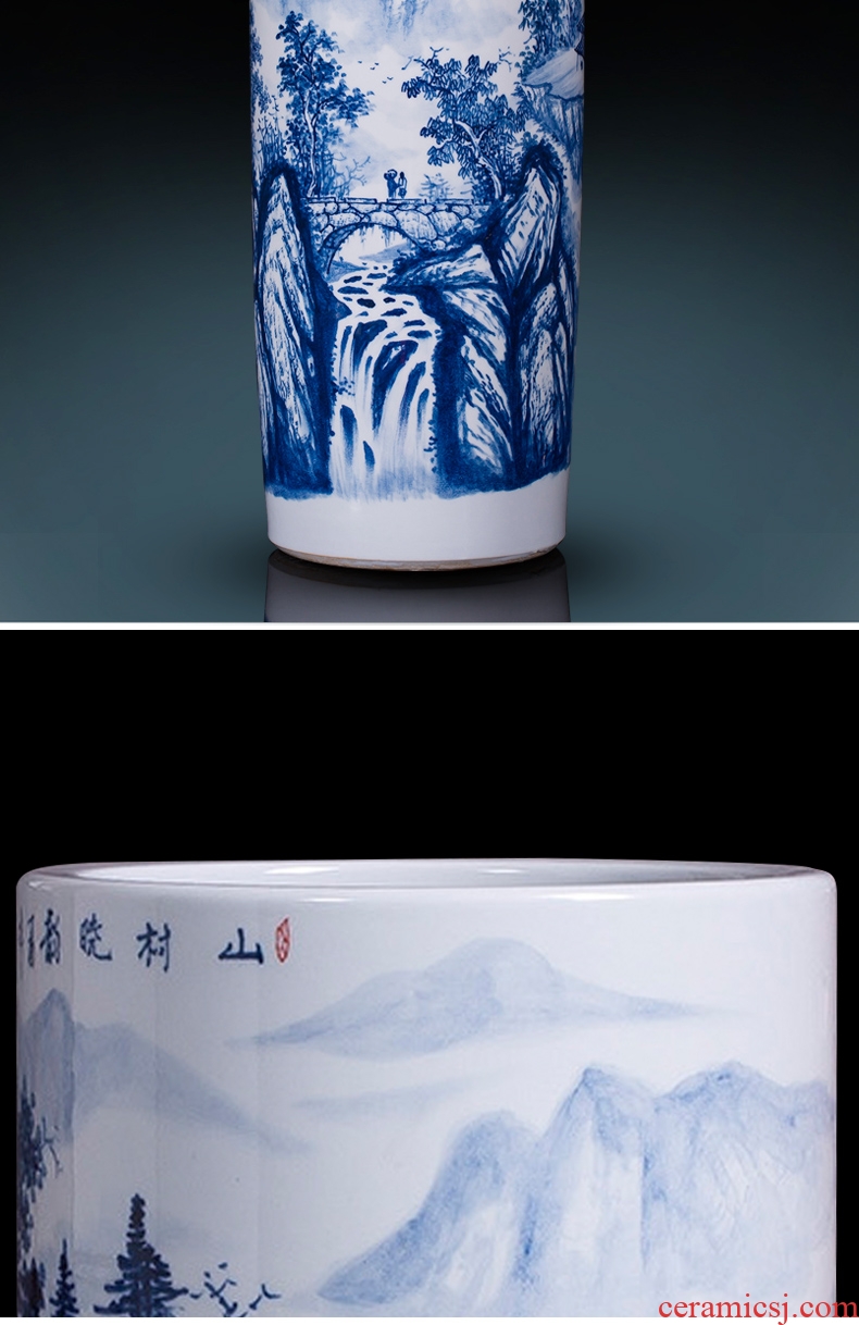 Jingdezhen ceramics famous master hand of large blue and white porcelain vase painting scroll cylinder sitting room place