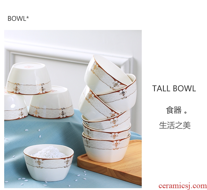 Jingdezhen porcelain bone 10 square bowl with ceramic dishes suit Nordic creative contracted household tableware to eat rice bowls