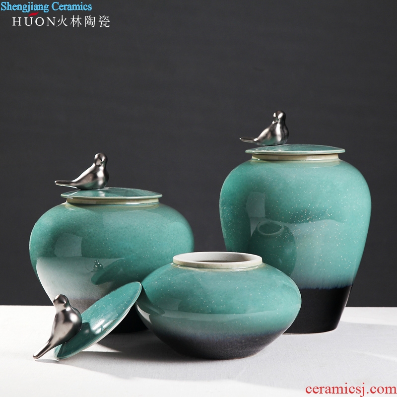 Modern new Chinese style household adornment creative ceramic handicraft furnishing articles riches and honour bird TV ark cover pot sitting room