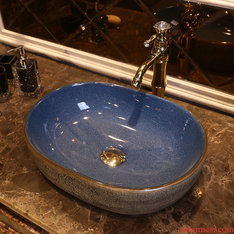 JingYan retro peony stage basin to oval ceramic art lavatory toilet stage basin on the sink
