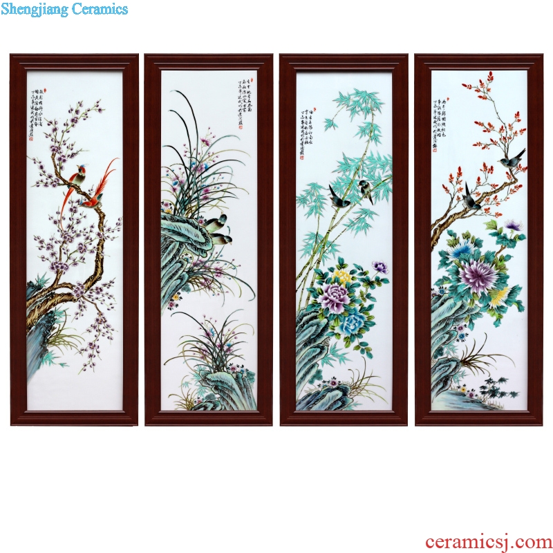 Jingdezhen ceramics to hang the painter in the sitting room sofa setting wall adornment chrysanthemum patterns four screen porcelain plate painting