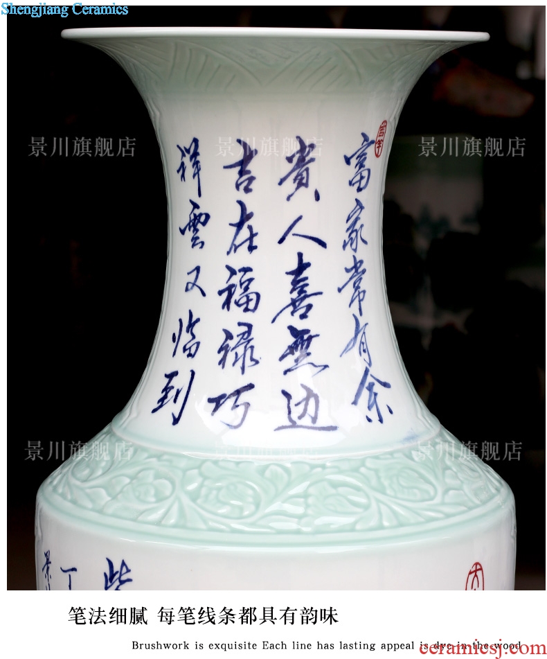 Jingdezhen blue and white porcelain ceramic floor big vase hand-painted sabingga sukdun dergici jimbi figure sitting room of modern Chinese style household furnishing articles