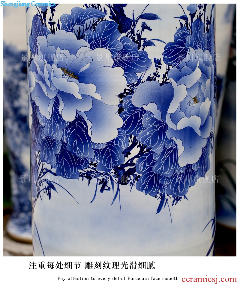 Blue and white porcelain of jingdezhen ceramics hand-painted riches and honour auspicious figure sitting room of large vase household furnishing articles quiver