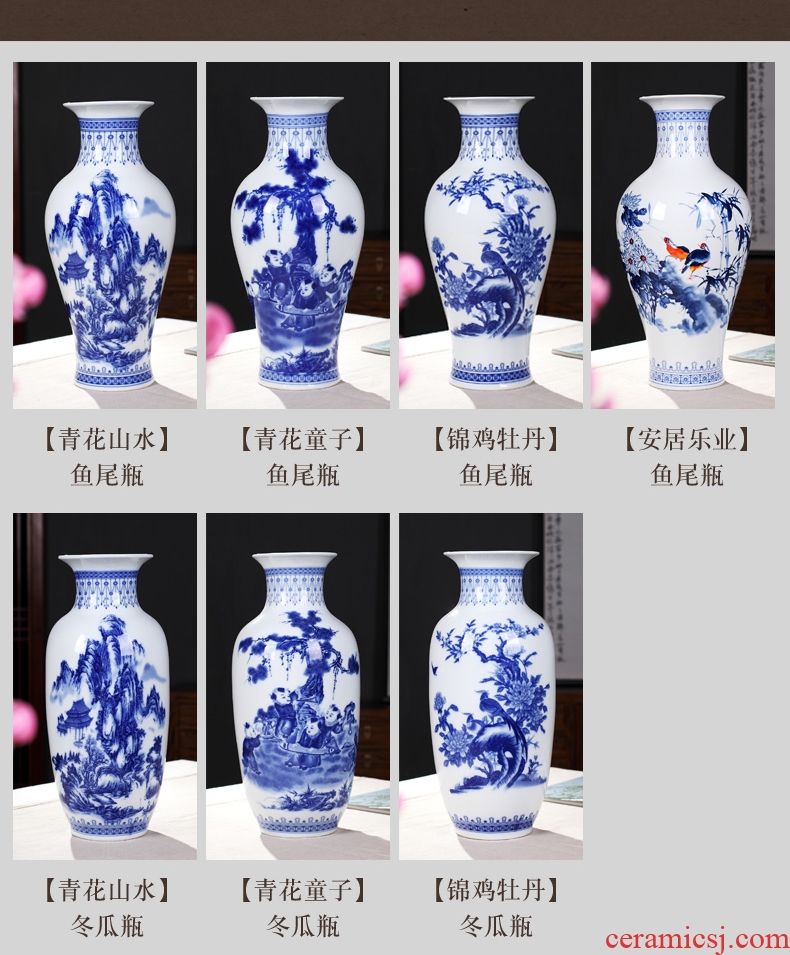 Jingdezhen ceramics blue and white porcelain vase furnishing articles sitting room flower arrangement bedroom office lucky bamboo decorative arts and crafts