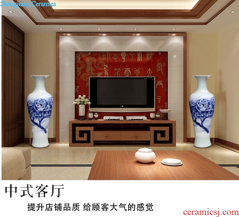 Jingdezhen porcelain ceramic blue and white peony blooming flowers hand-painted sitting room of large vase household furnishing articles