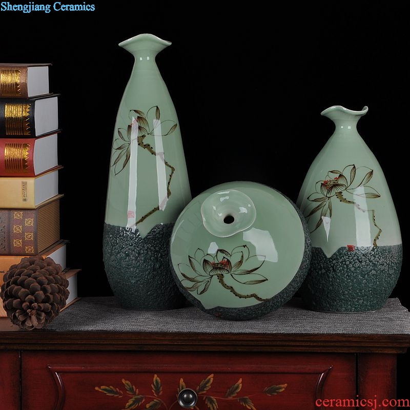 Jingdezhen ceramics kiln vase three-piece home furnishing articles flowers, flower arranging living room decoration