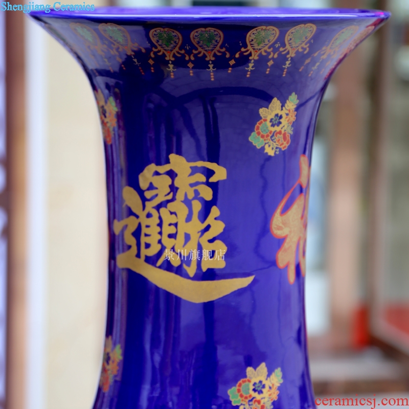 The blue and yellow smooth jinxiu garden a thriving business gold two thousand large vases, jingdezhen ceramic furnishing articles
