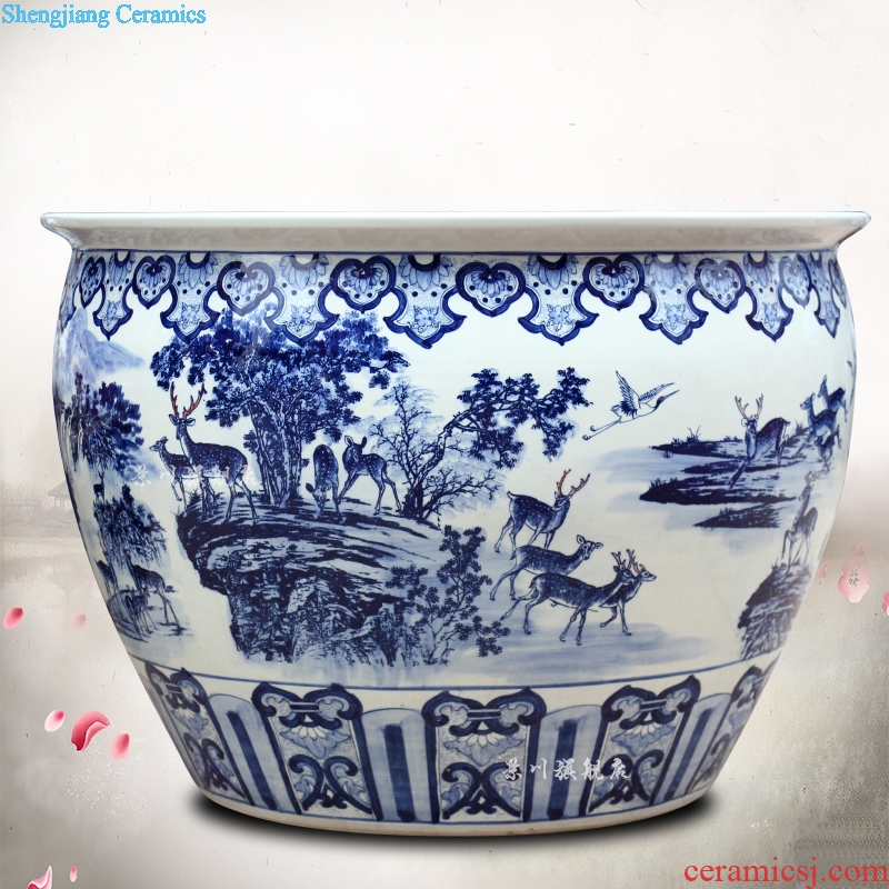 Jingdezhen blue and white porcelain jar ceramic cylinder goldfish bowl water lily LuHe with lotus spring wind tank outdoor water tanks