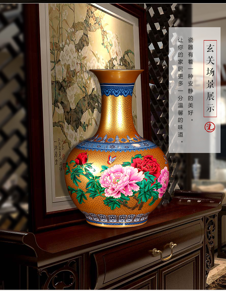Jingdezhen ceramics European golden peony of large vases, flower arrangement of Chinese style living room porch TV ark furnishing articles