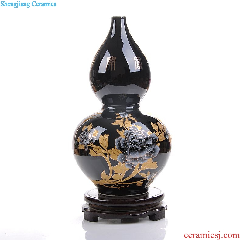 Jingdezhen ceramics black vase peony contemporary vogue of new Chinese style household furnishing articles decoration decorate the living room