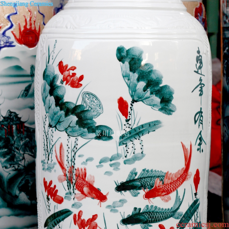 Jingdezhen of large vases, ceramic hand carved lotus big fish peony hotel sitting room adornment is placed