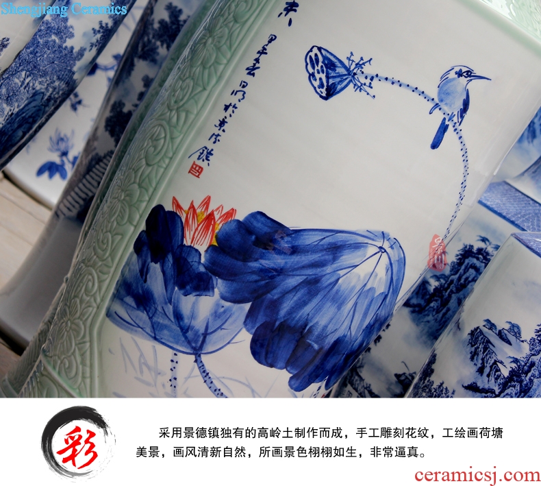 Jingdezhen ceramics hand-painted landing big blue and white porcelain vase home sitting room hotel furnishing articles craft gift