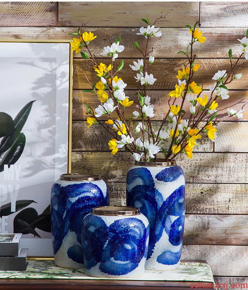 New Chinese style decoration of jingdezhen blue and white porcelain ceramic floret bottle table furnishing articles coarse pottery flower POTS dry flower bouquets of the sitting room