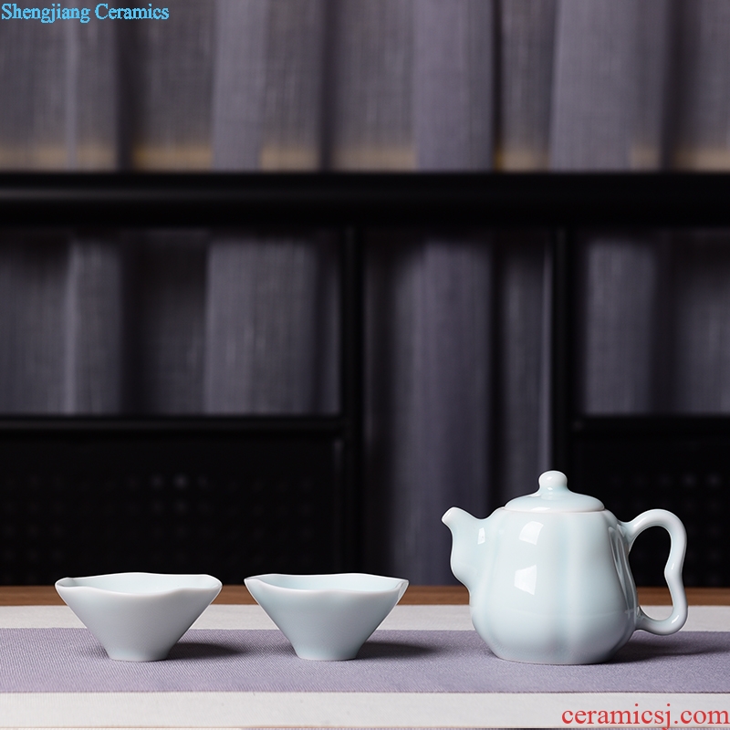 TaoXiChuan jingdezhen ceramic film blue pumpkin pot home a whole set of kung fu tea set sample tea cup