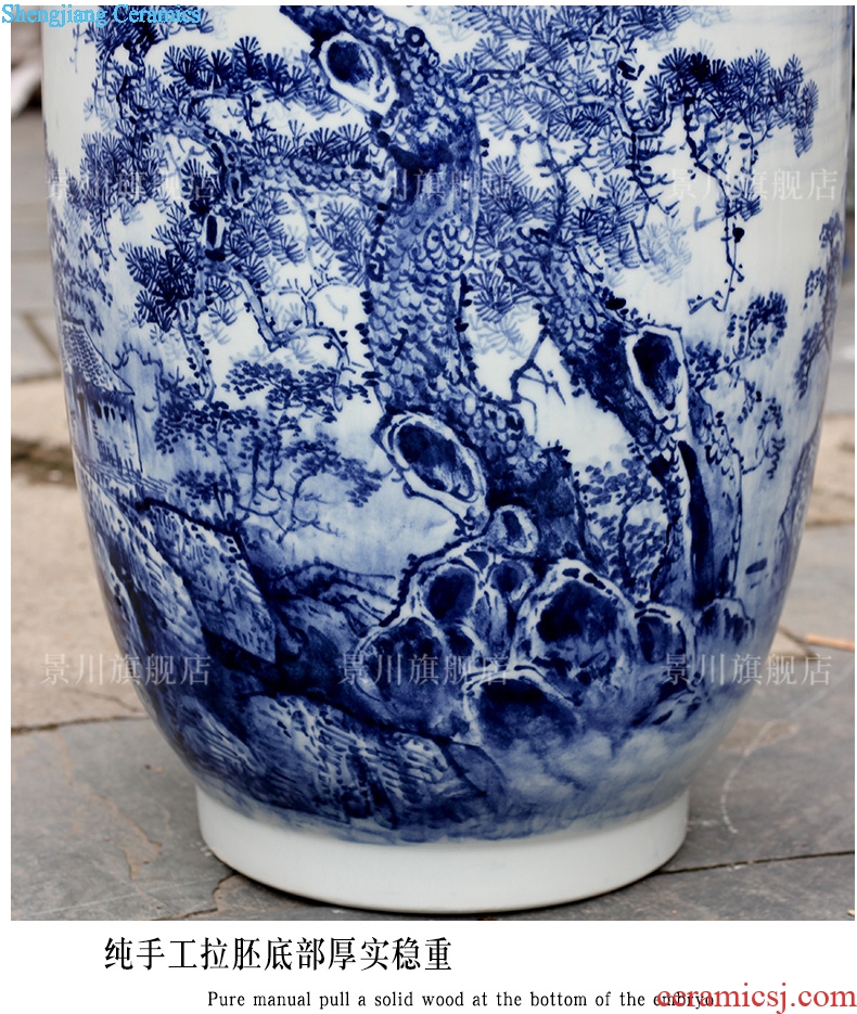 Jingdezhen blue and white porcelain ceramic hand-painted lake view landing big vase household living room a study place