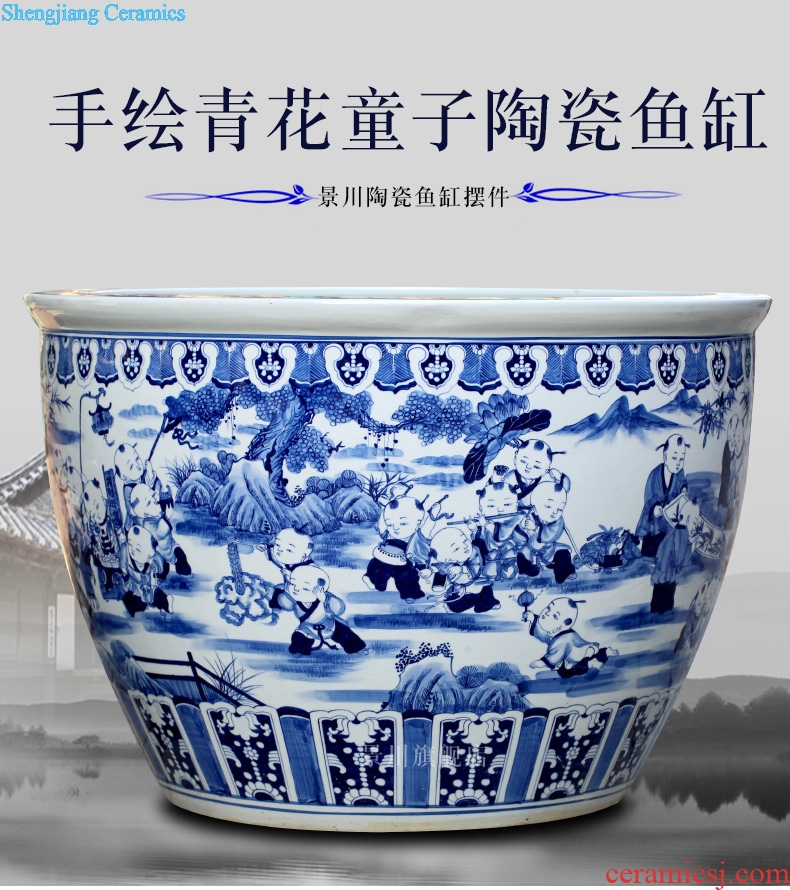 Jingdezhen ceramics aquarium antique hand-painted porcelain the lad tortoise water lily cylinder large sitting room courtyard wind water tanks