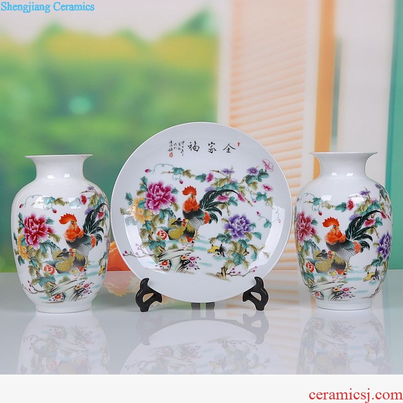 Jingdezhen ceramics family three-piece vase plates modern household adornment handicraft furnishing articles