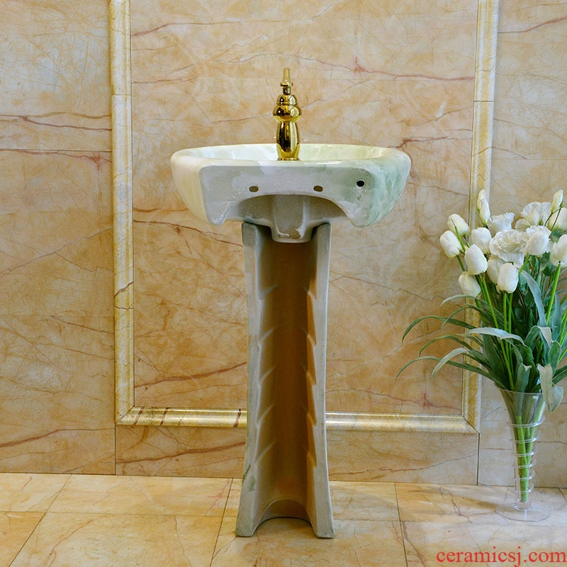 European art imitation marble basin ceramic column type lavatory floor type basin vertical lavabo body column basin
