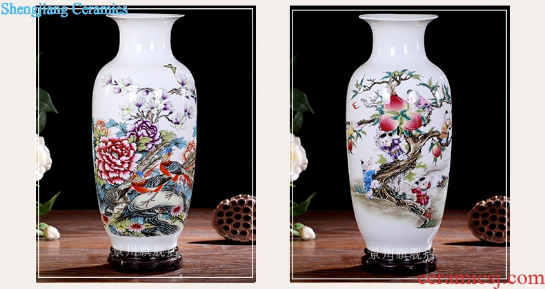 Jingdezhen ceramic powder enamel peony dry flower vase of modern home living room office desktop mesa place adorn article