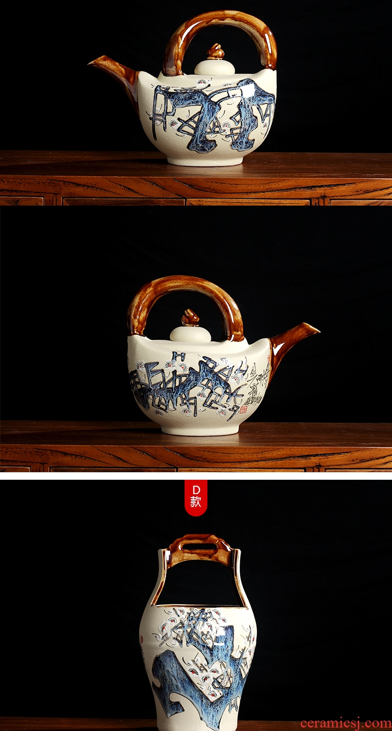 Creative teapots manual furnishing articles of jingdezhen ceramics antique Chinese style rich ancient frame wine sitting room adornment handicraft