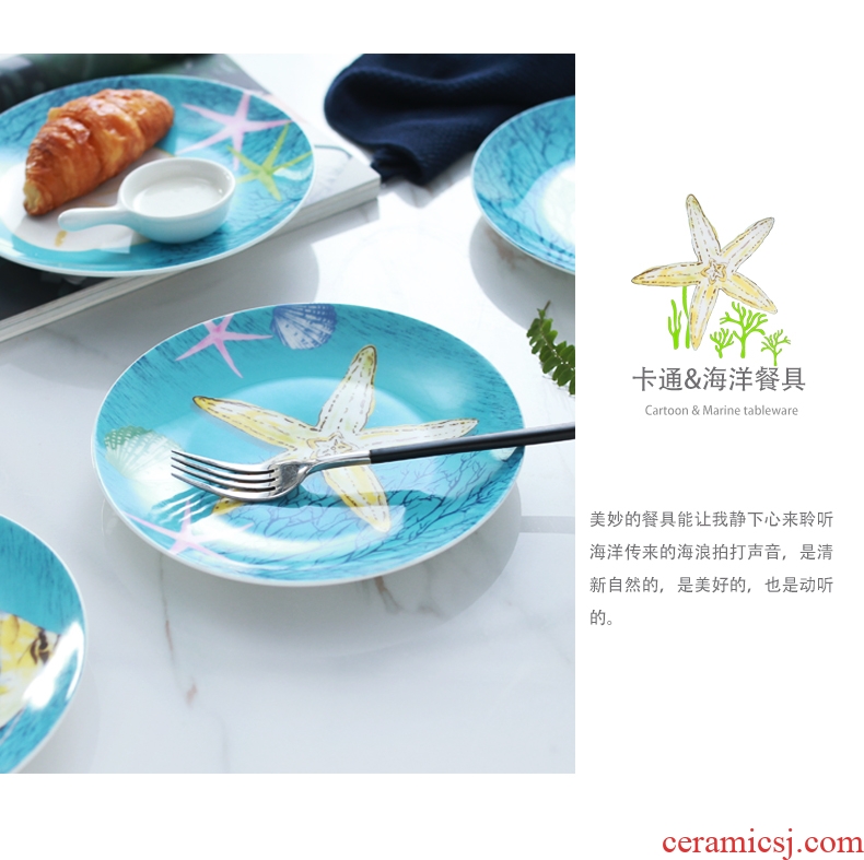 Dish dish dish household steak western food ceramic tableware lovely children's creative cartoon fruit bowl round plate